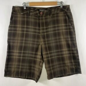 Rusty Mens Y2K Plaid Long Shorts Size 36 Brown‎ Skate Surf Beach Earthy